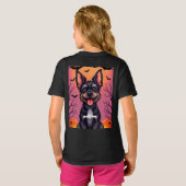 ハロウィンの飾りと可愛い犬 Tシャツ (裏面フル)