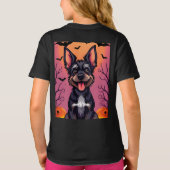 ハロウィンの飾りと可愛い犬 Tシャツ (裏面)