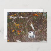 ハロウィンの飾り フェイク スケルトンとマリゴールド ポストカード (正面/裏面)