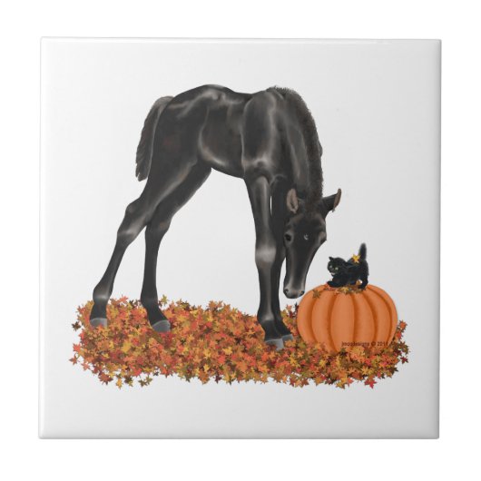 ハロウィンの馬の子馬の子猫 タイル (正面)