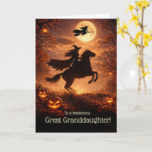 ハロウィンの馬上の魔女と月　ひ great granddaughter 向け カード