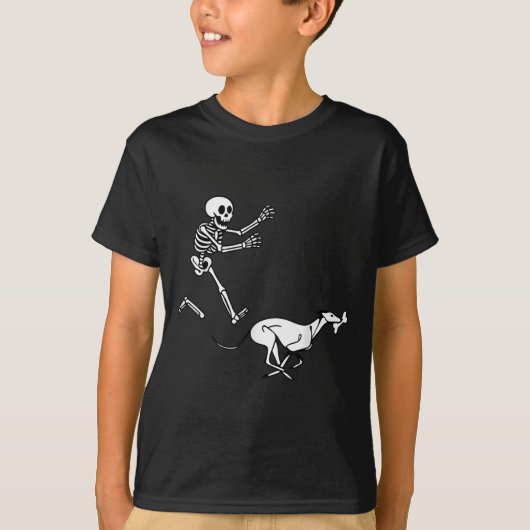 ハロウィンの骨格を走る面白いグラウンド Tシャツ (正面)