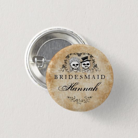 ハロウィンの骨組ブラウンのゴシック様式新婦付添人 缶バッジ (正面&裏面)