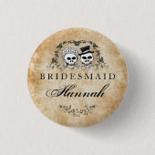 ハロウィンの骨組ブラウンのゴシック様式新婦付添人 缶バッジ (正面)