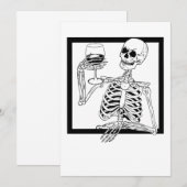 ハロウィンの骸骨がワインを飲むドクロ 面白い 招待状 (正面/裏面)