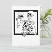 ハロウィンの骸骨がワインを飲む スカル 面白い 招待状 (スタンド正面)