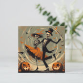 ハロウィンの骸骨とジャック・オ・ランタン ヴィンテージ カード (スタンド正面)