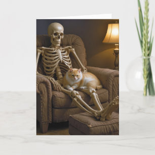 ハロウィンの骸骨の上の猫 カード