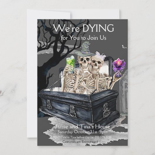 ハロウィンの骸骨カップルパーティー 招待状 (正面)