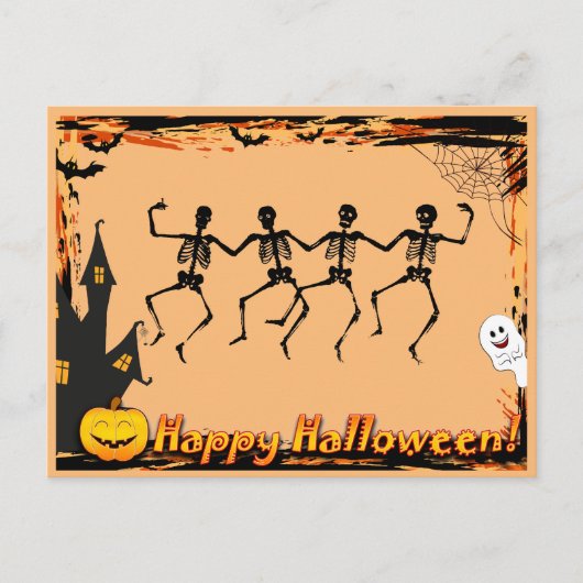 ハロウィンの骸骨 シーズンポストカード (正面)