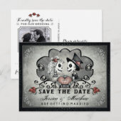 ハロウィンの骸骨 ブラック グレー ハート 写真が背中にプリントされた 案内ポストカード (正面/裏面)