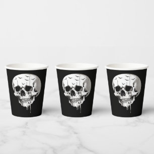 ハロウィンの骸髏の蝋化とコウモリのモチーフ 紙コップ