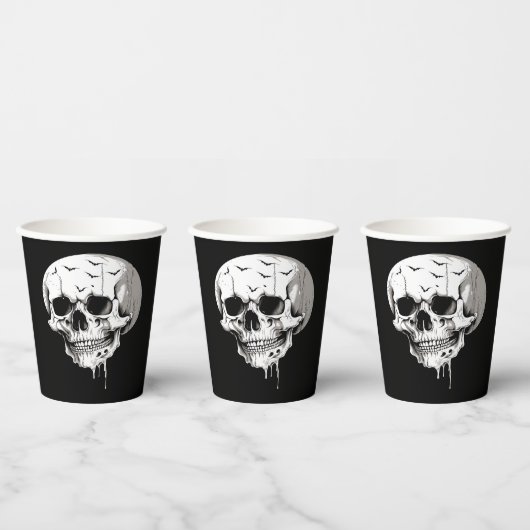 ハロウィンの骸髏の蝋化とコウモリのモチーフ 紙コップ (複数)