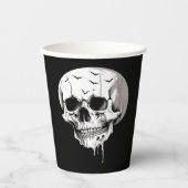 ハロウィンの骸髏の蝋化とコウモリのモチーフ 紙コップ (正面)