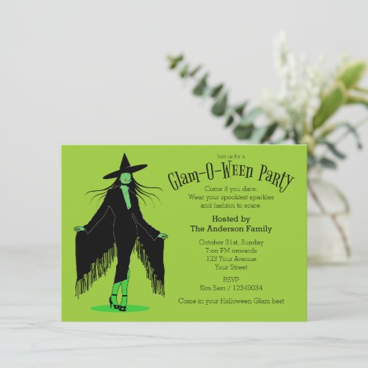 ハロウィンの魅力的な魔法使いのパーティー 招待状 (スタンド正面)