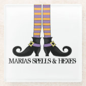 ハロウィンの魔女お洒落おもしろいカラフルシューズ ガラスコースター (正面)