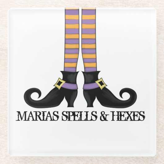 ハロウィンの魔女お洒落おもしろいカラフルシューズ ガラスコースター (正面)