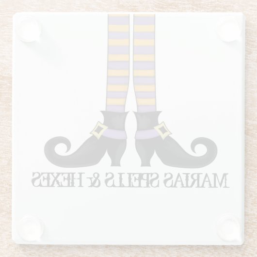 ハロウィンの魔女お洒落おもしろいカラフルシューズ ガラスコースター (裏面)