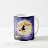 ハロウィンの魔女が満月を飛ぶ コーヒーマグカップ (正面右)