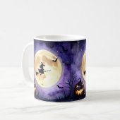 ハロウィンの魔女が満月を飛ぶ コーヒーマグカップ (正面左)