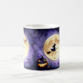 ハロウィンの魔女が満月を飛ぶ コーヒーマグカップ (中央)