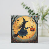 ハロウィンの魔女とほうきと満月 シーズンカード (スタンド正面)
