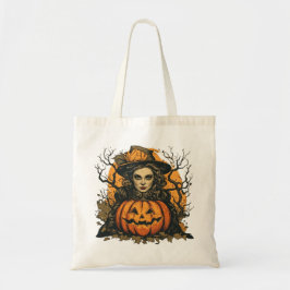 ハロウィンの魔女とカボチャがいる トートバッグ