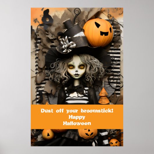 ハロウィンの魔女とカボチャ ポスター (正面)
