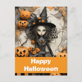 ハロウィンの魔女とカボチャ ポストカード