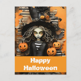 ハロウィンの魔女とカボチャ ポストカード