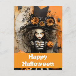 ハロウィンの魔女とカボチャ ポストカード