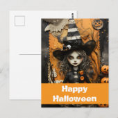 ハロウィンの魔女とカボチャ ポストカード (正面/裏面)
