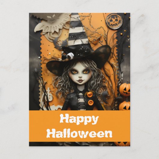 ハロウィンの魔女とカボチャ ポストカード (正面)