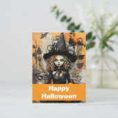 ハロウィンの魔女とカボチャ ポストカード (スタンド正面)