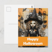 ハロウィンの魔女とカボチャ ポストカード (正面/裏面)