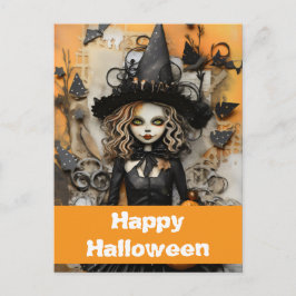 ハロウィンの魔女とカボチャ ポストカード