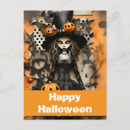 ハロウィンの魔女とカボチャ ポストカード