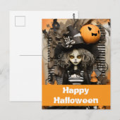 ハロウィンの魔女とカボチャ ポストカード (正面/裏面)