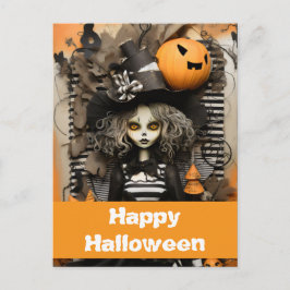ハロウィンの魔女とカボチャ ポストカード