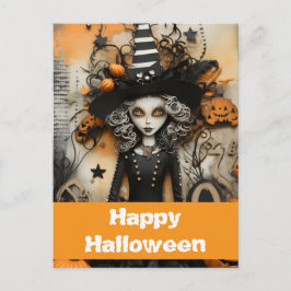ハロウィンの魔女とカボチャ ポストカード