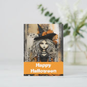 ハロウィンの魔女とカボチャ ポストカード (スタンド正面)