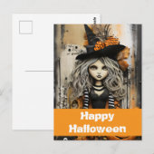 ハロウィンの魔女とカボチャ ポストカード (正面/裏面)
