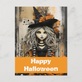 ハロウィンの魔女とカボチャ ポストカード