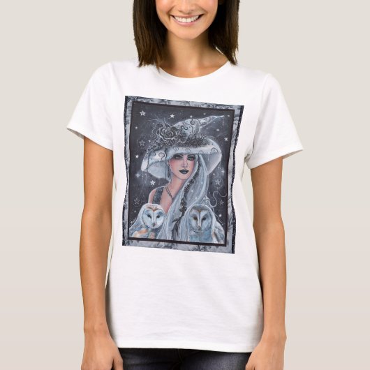 ハロウィンの魔女とフクロウ Tシャツ (正面)