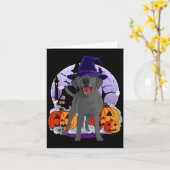 ハロウィンの魔女とブラックラブラドール カード (黄色い花)