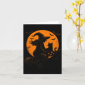 ハロウィンの魔女と可愛い黒猫 カード (黄色い花)