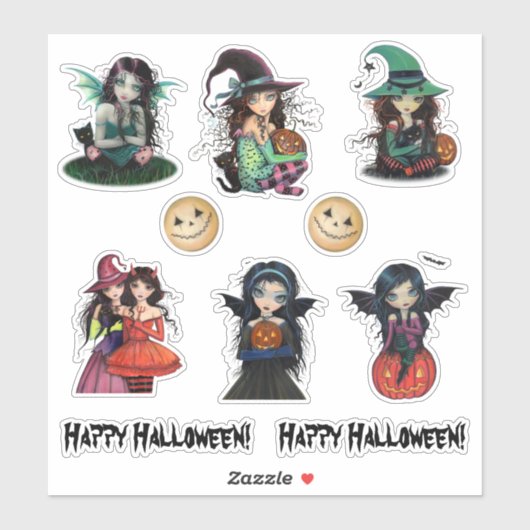 ハロウィンの魔女と吸血鬼のかわいいアート シール (シート)