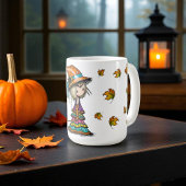 ハロウィンの魔女と子猫と紅葉の可愛いデザイン コーヒーマグカップ