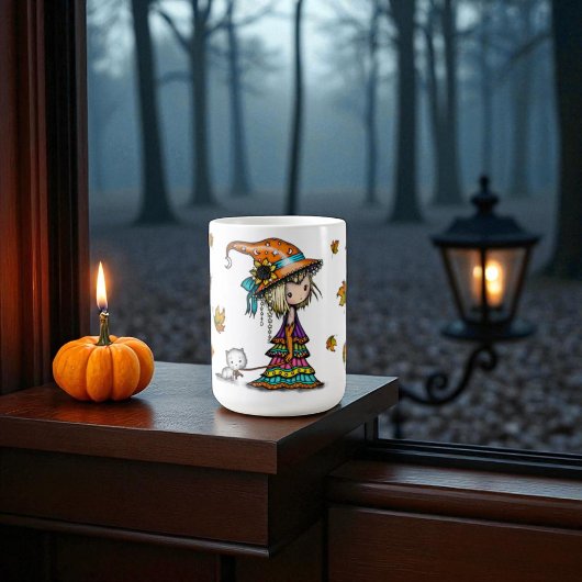 ハロウィンの魔女と子猫と紅葉の可愛いデザイン コーヒーマグカップ