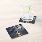 ハロウィンの魔女と月光 スクエアペーパーコースター (インサイチュ)